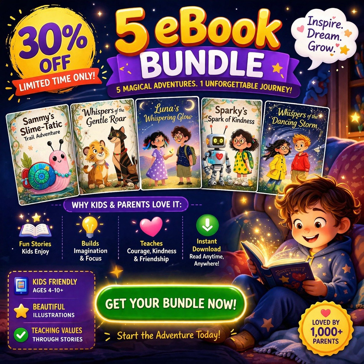 🌙 Bedtime Stories for Kids – 5-Book Collection | Magical Tales Your Child Will Ask For Every Night (Ages 2–10)